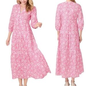 J. McLaughlin Cunningham Pink Floral Long Sleeve maxi dress V-neck